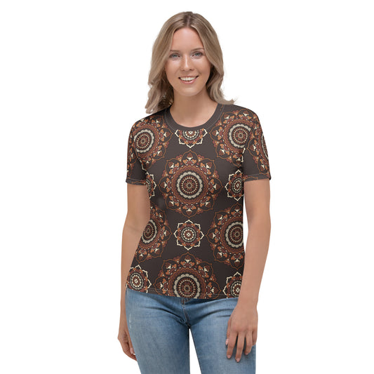 Woman's t-shirt - FOREVERMORE brown - Romantic flower and heart print