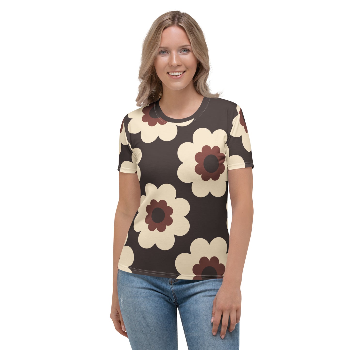 Woman's t-shirt - FANCY BLOOM brown - Pretty floral print