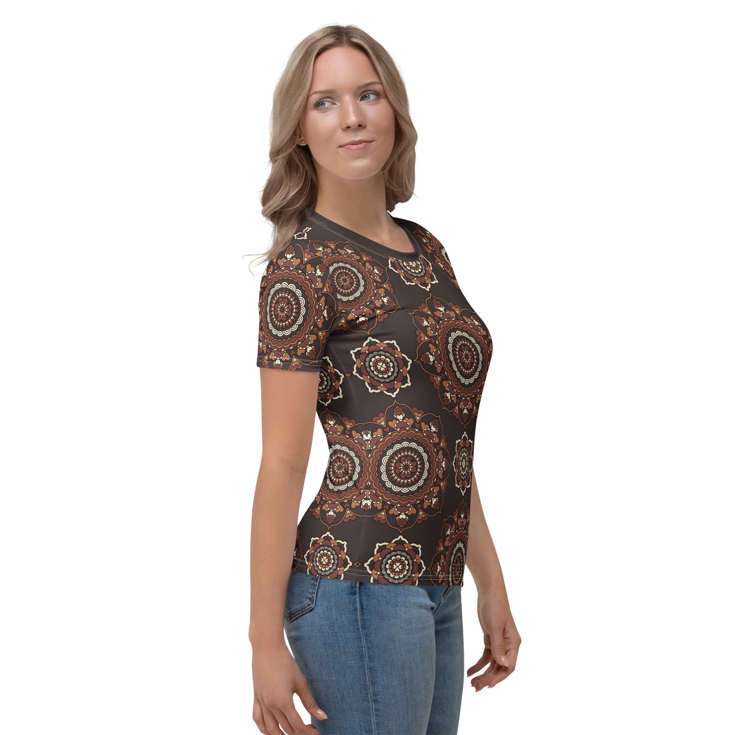 Woman's t-shirt - FOREVERMORE brown - Romantic flower and heart print