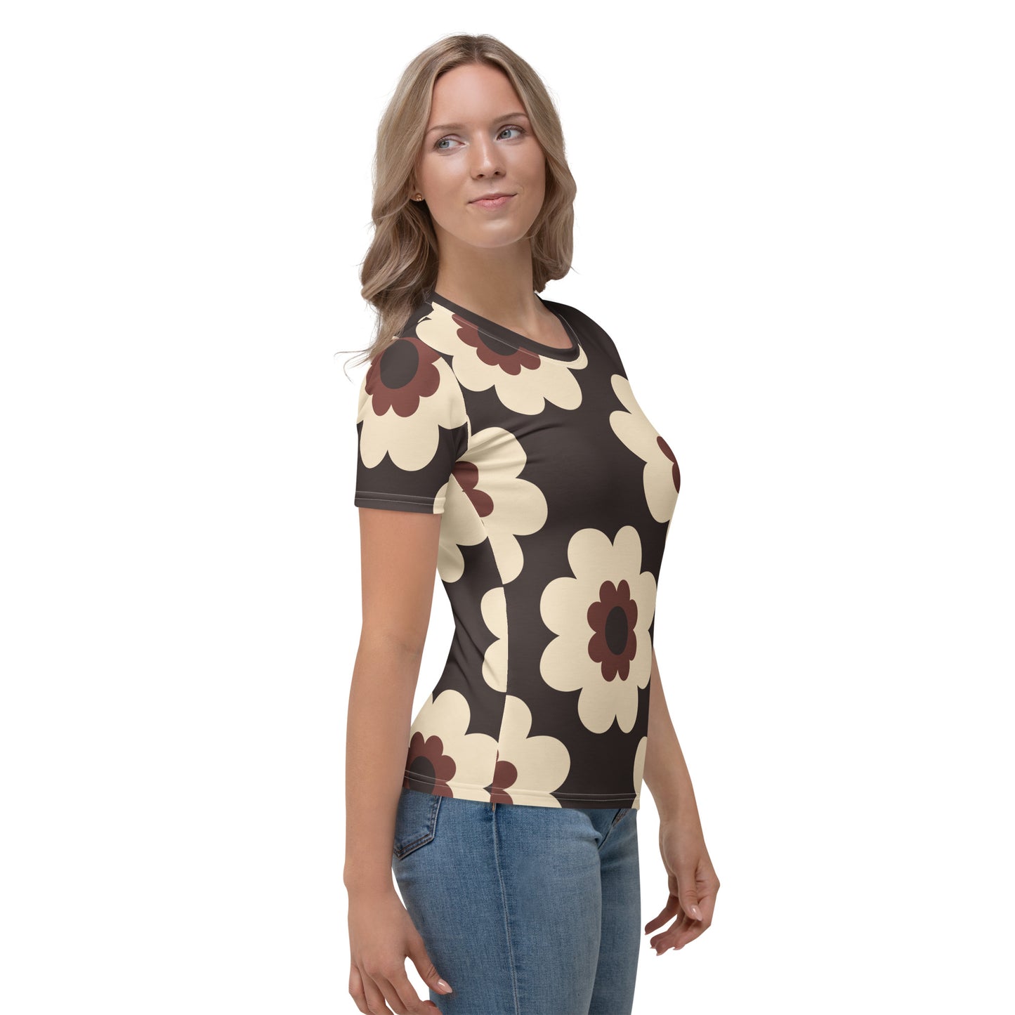 Woman's t-shirt - FANCY BLOOM brown - Pretty floral print