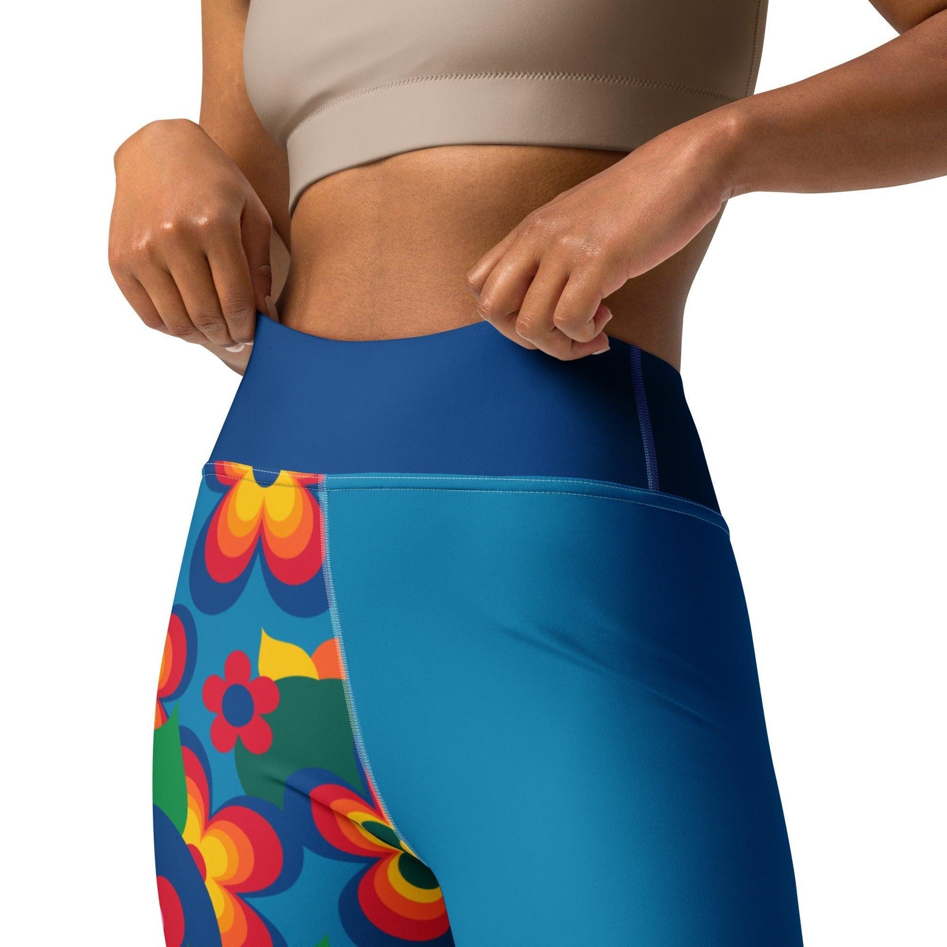Yoga leggings - APPLEMANIA blue - Playful apple print