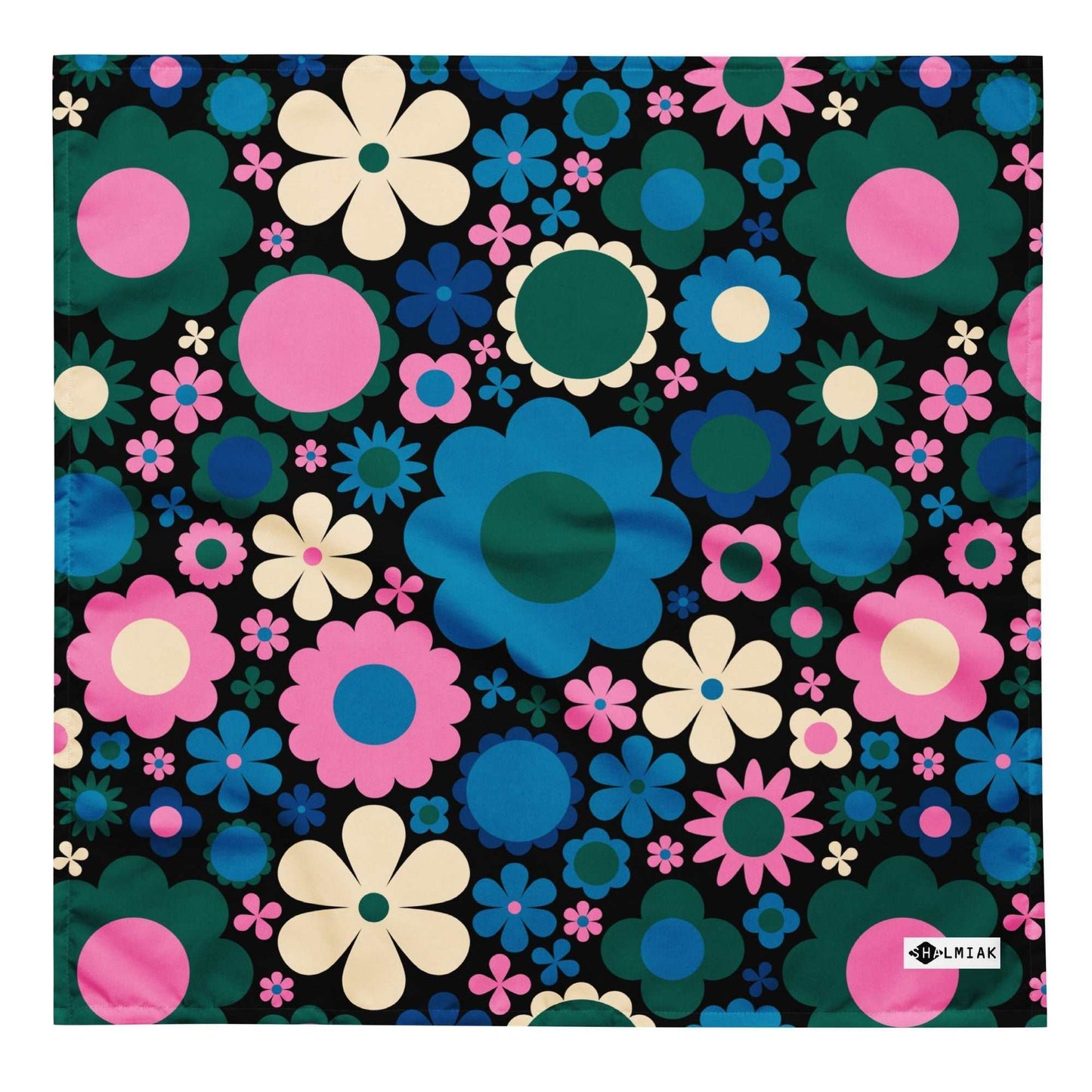 Bandana - BLOOMPOP blue pink - Colorful bloom print L