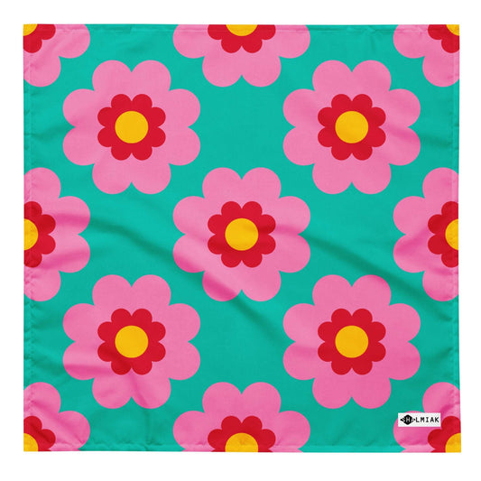 Bandana - FANCY BLOOM pink mint - Pretty floral print L