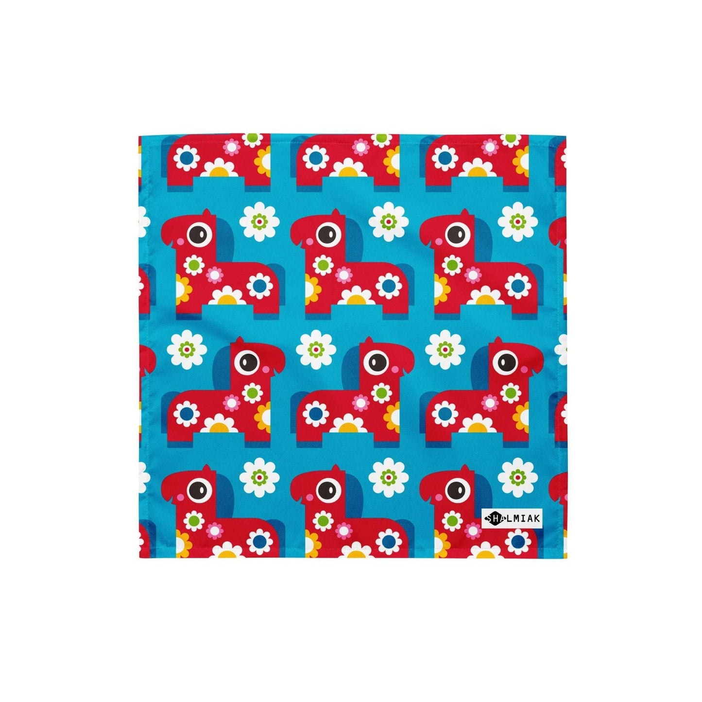 Bandana - PONY BLOOM turquoise - Happy ponies and flowers print S