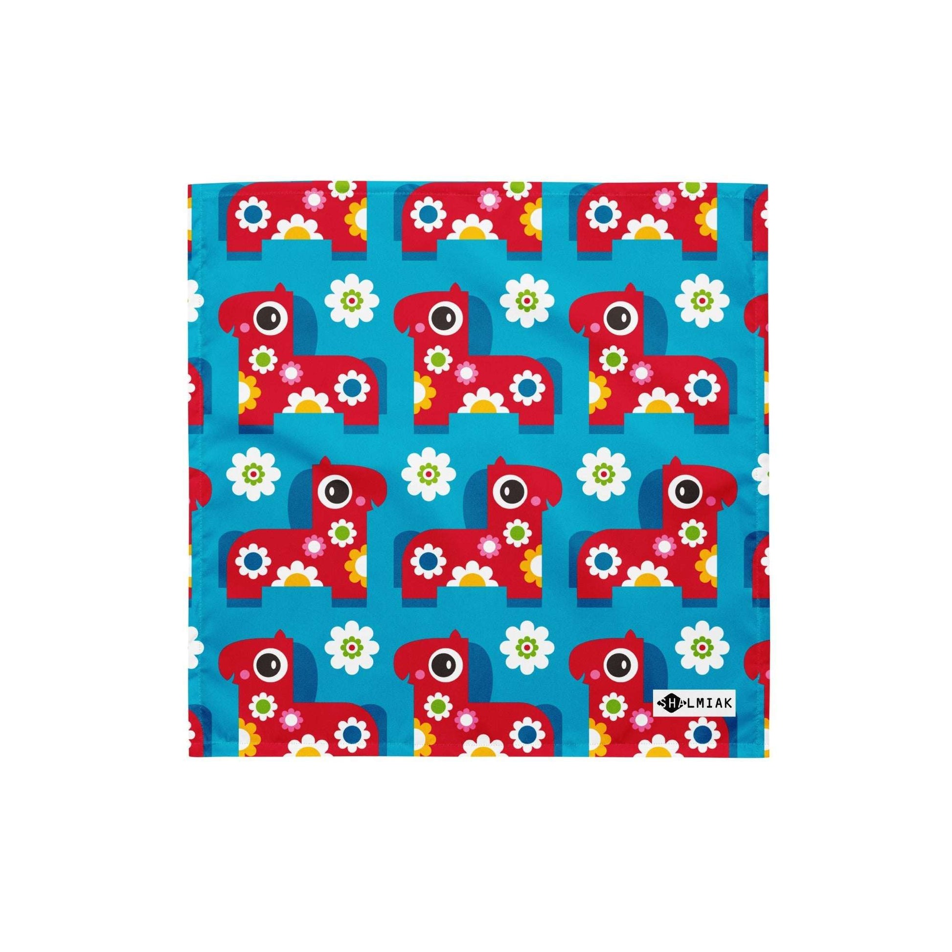 Bandana - PONY BLOOM turquoise - Happy ponies and flowers print S