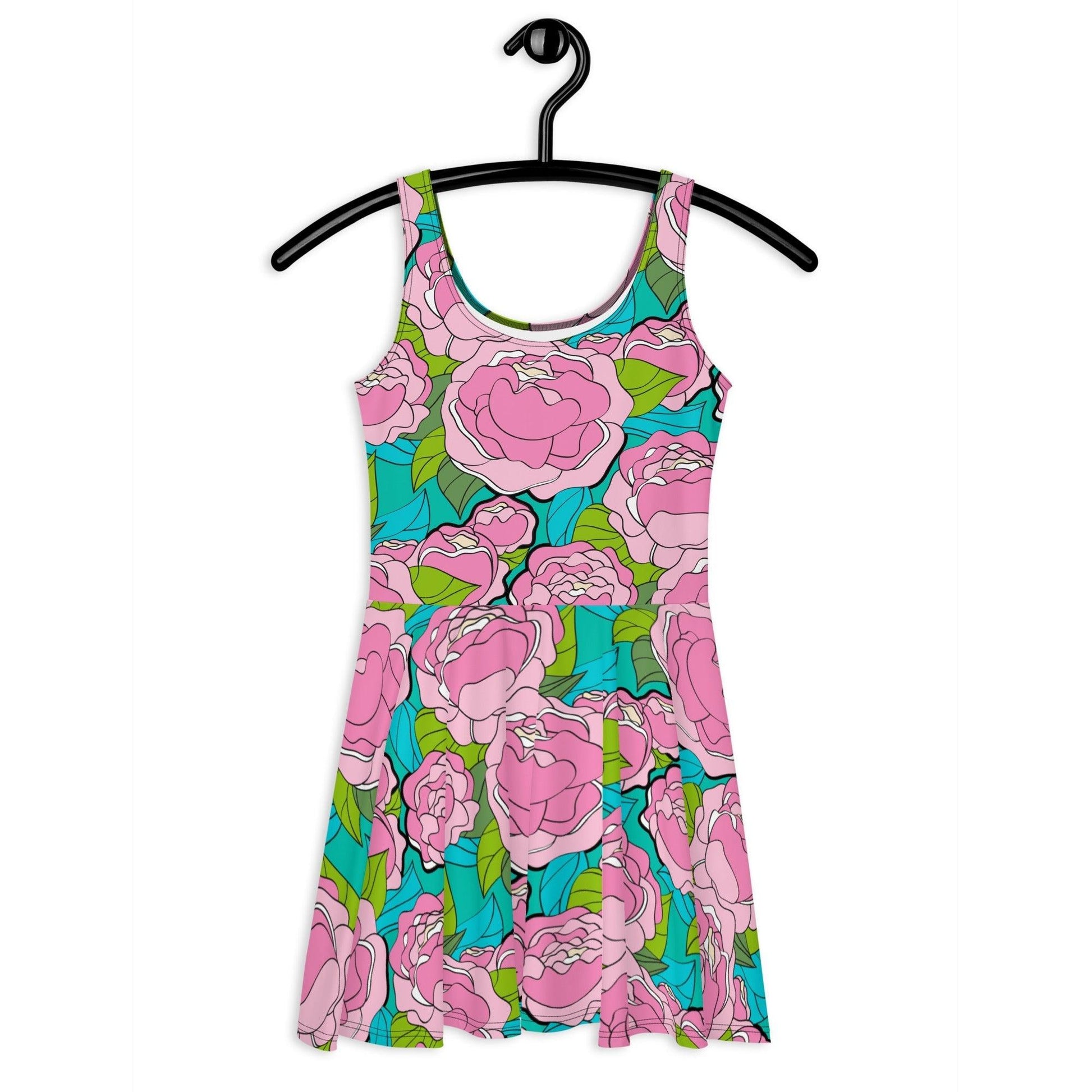 Skater dress - BE MY ONLY pink turquoise - Bold pink peony print 3XL