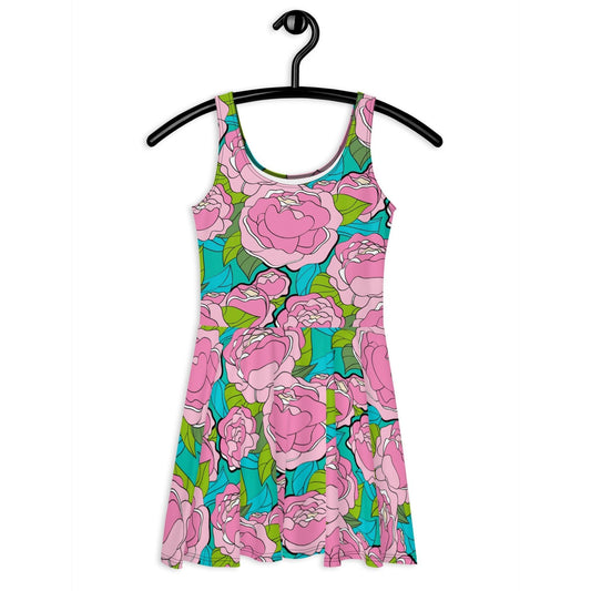 Skater dress - BE MY ONLY pink turquoise - Bold pink peony print 3XL