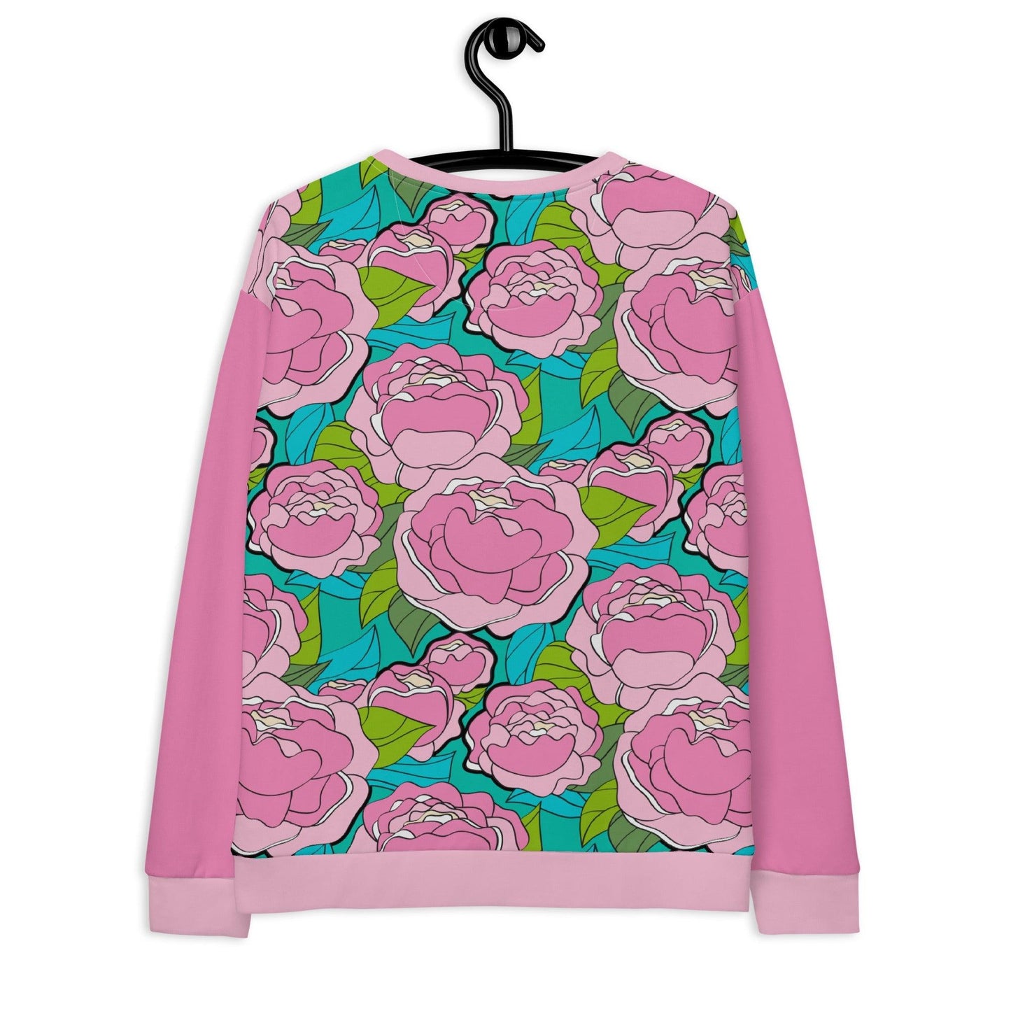 Sweatshirt - BE MY ONLY pink turquoise - Bold pink peony print