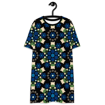 T-shirt dress - BERRY DANCE blue black - Berries and flowers print 6XL