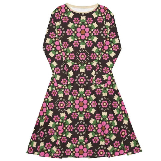 Midi dress - BERRY DANCE pink brown - Berries and flowers print