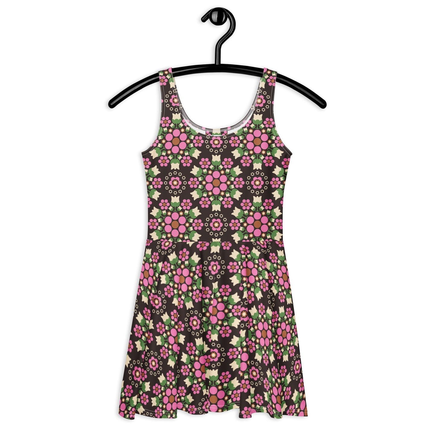 Skater dress - BERRY DANCE pink brown - Berries and flowers print 3XL