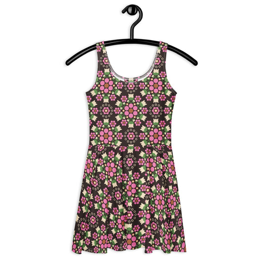 Skater dress - BERRY DANCE pink brown - Berries and flowers print 3XL