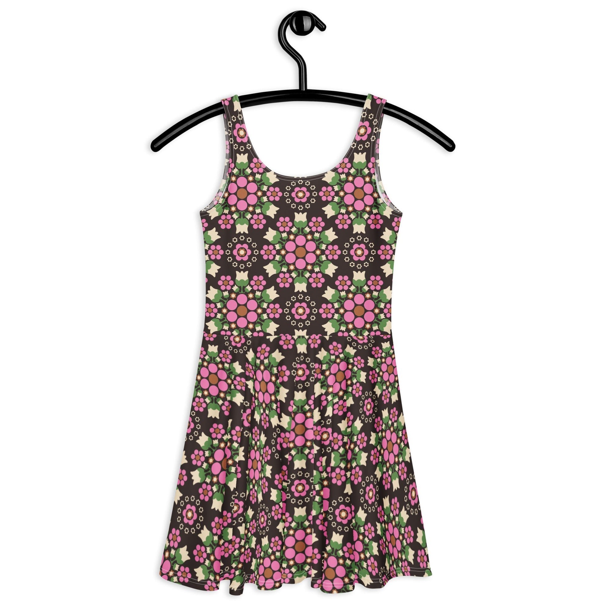 Skater dress - BERRY DANCE pink brown - Berries and flowers print