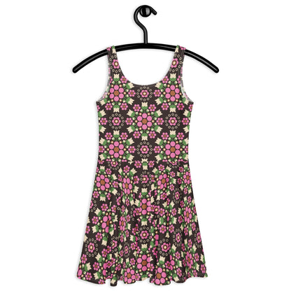 Skater dress - BERRY DANCE pink brown - Berries and flowers print
