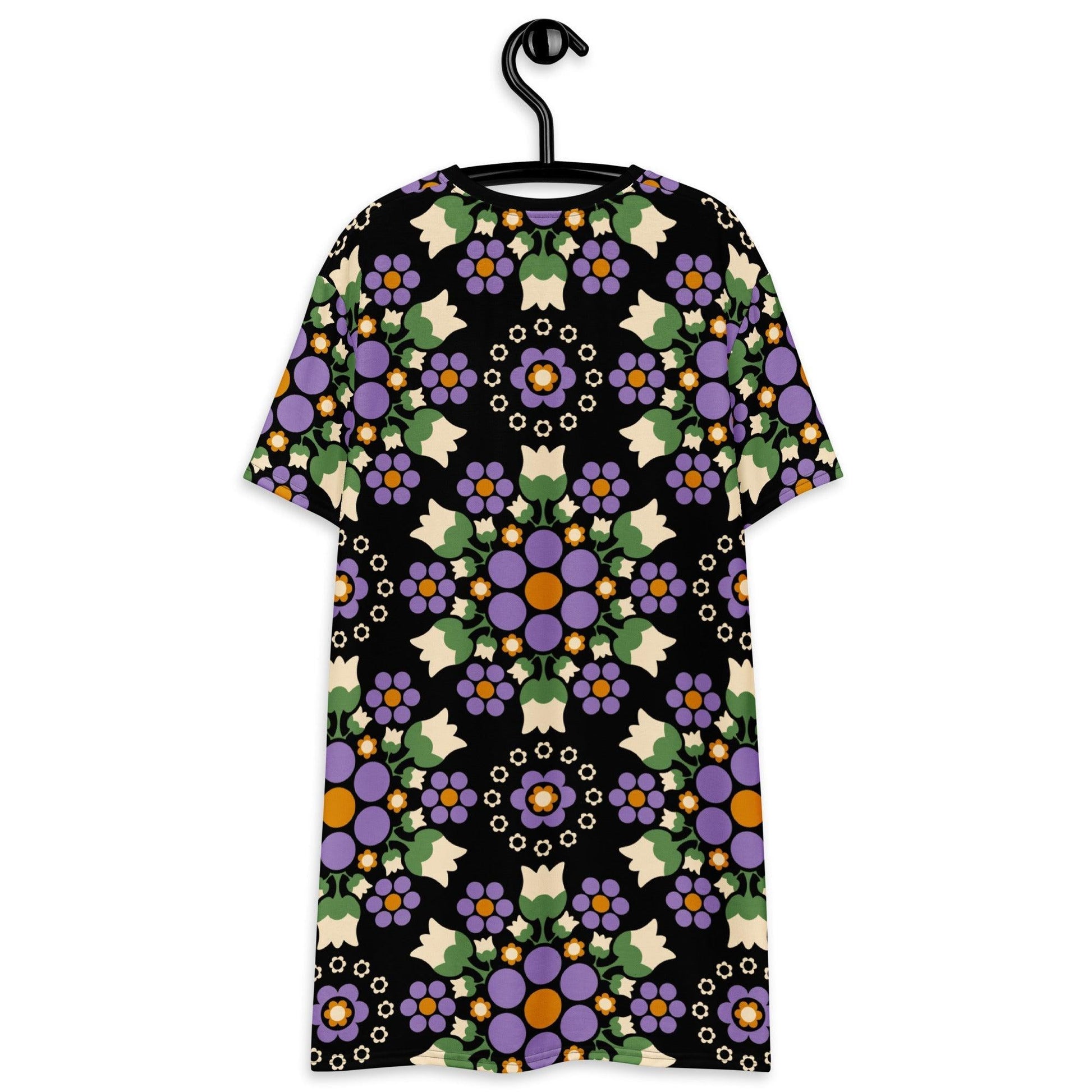 T-shirt dress - BERRY DANCE purple black - Berries and flowers print