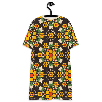 T-shirt dress - BERRY DANCE yellow brown - Berries and flowers print