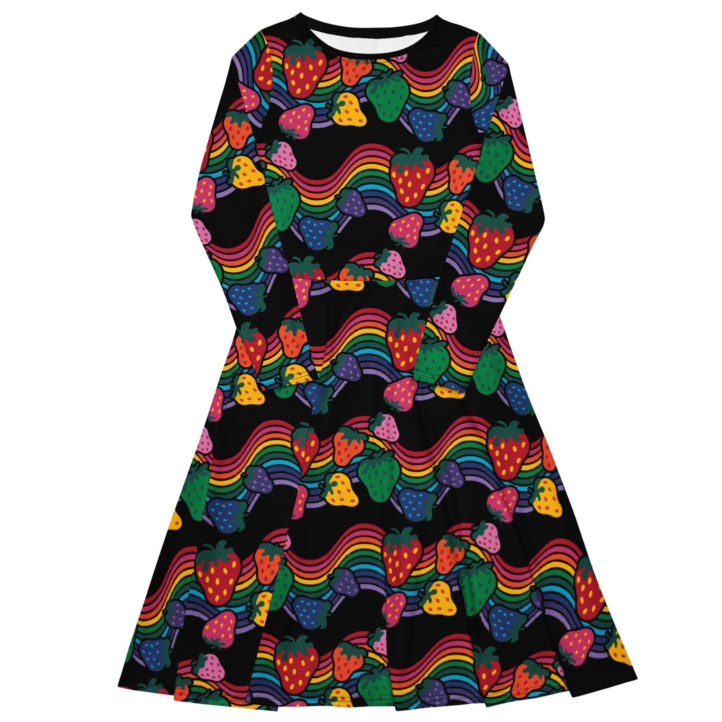 Midi dress - BERRYBOW black - Strawberry rainbow print Print 6XL