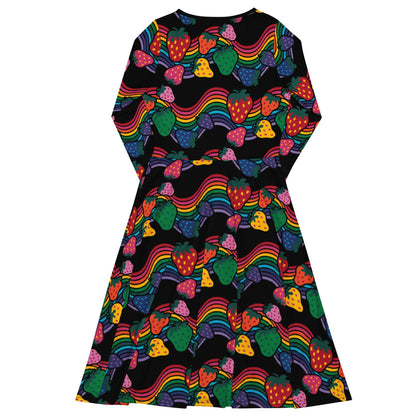 Midi dress - BERRYBOW black - Strawberry rainbow print Print