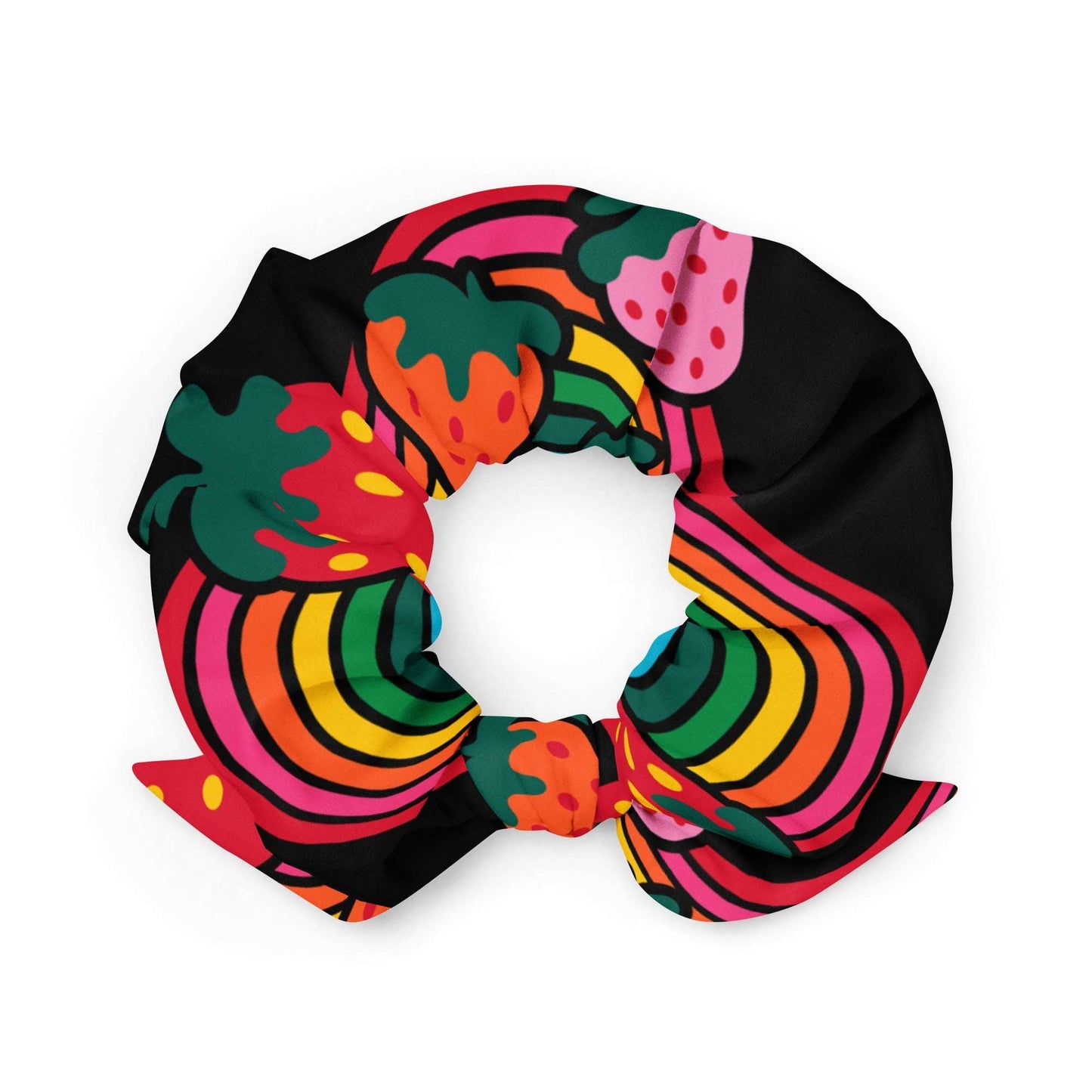 Scrunchie - BERRYBOW black - Strawberry rainbow print Print