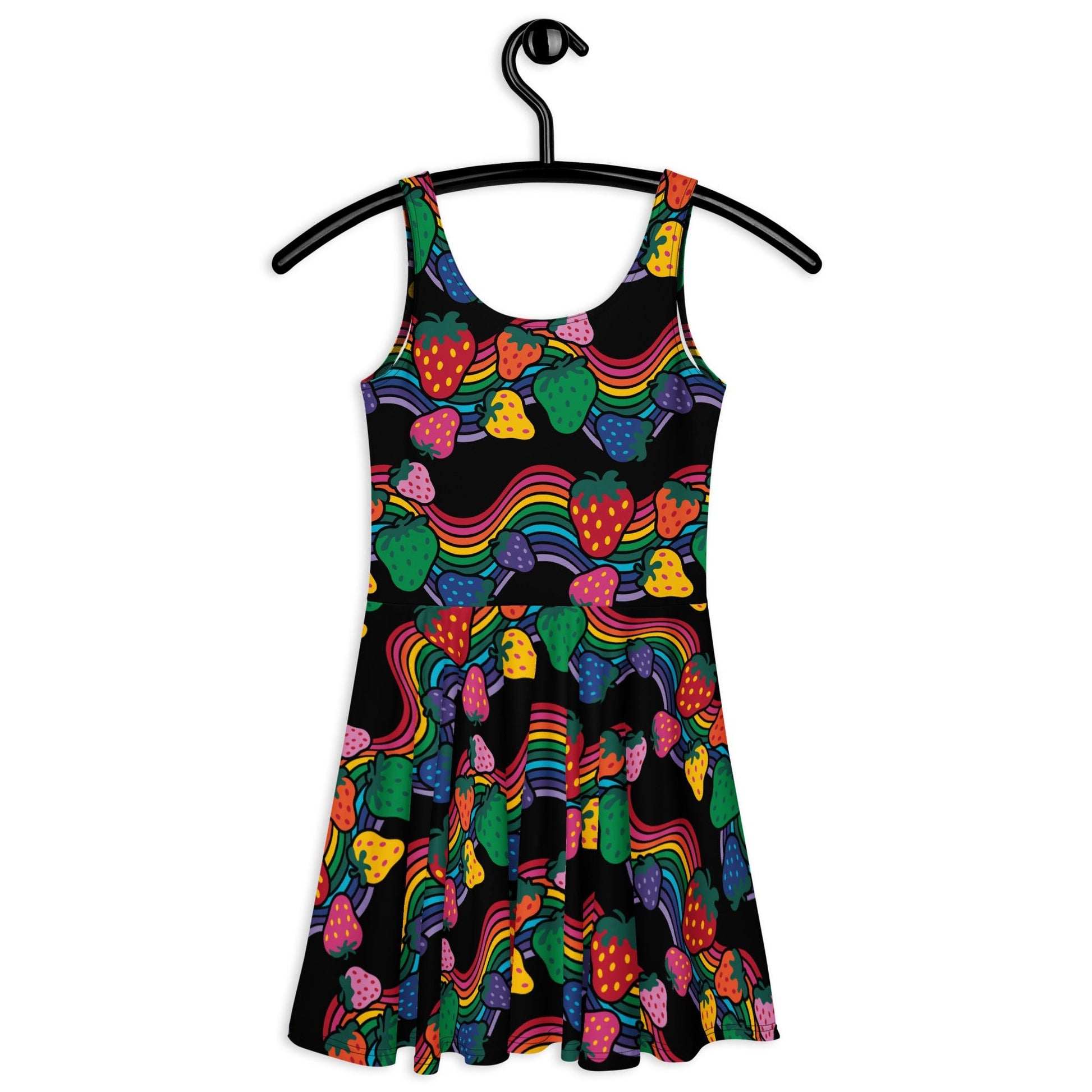 Skater dress - BERRYBOW black - Strawberry rainbow print Print