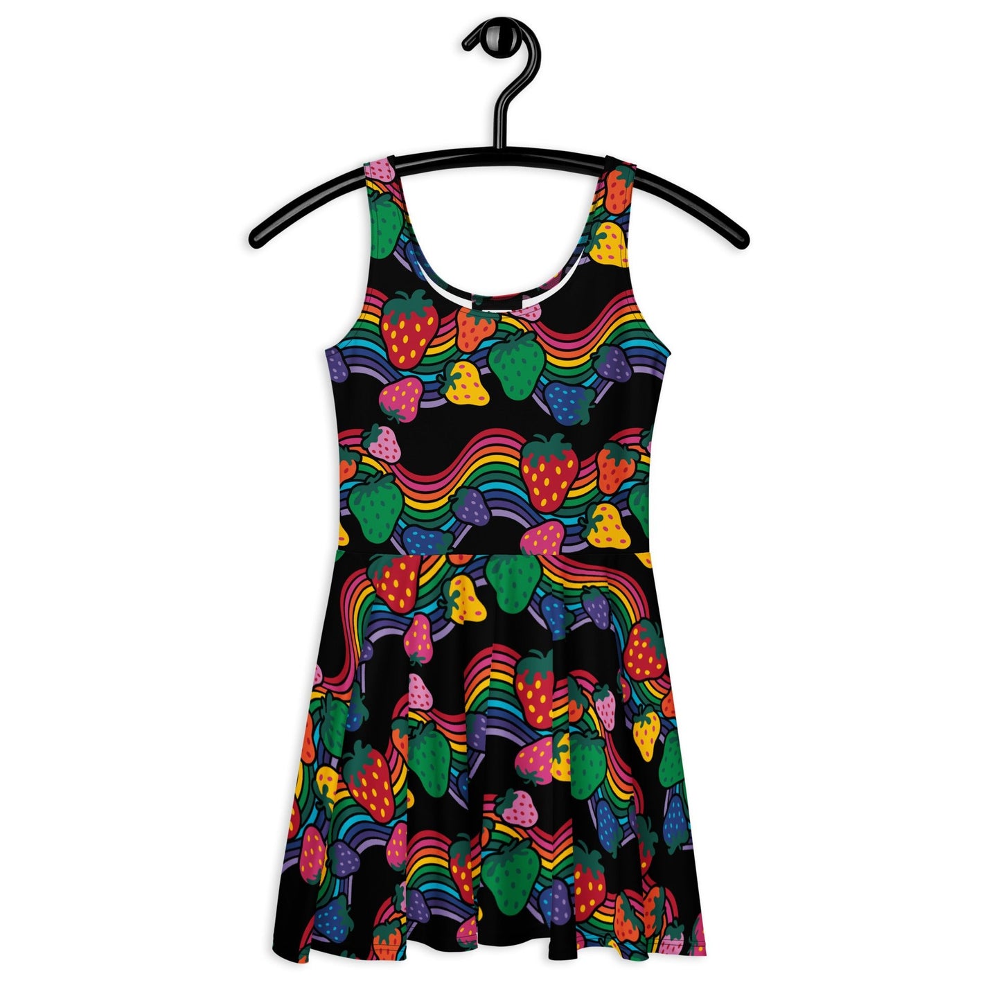 Skater dress - BERRYBOW black - Strawberry rainbow print Print 3XL