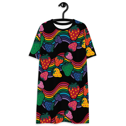 T-shirt dress - BERRYBOW black - Strawberry rainbow print Print 6XL