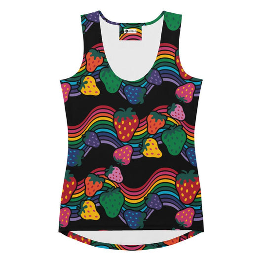 Tank Top - BERRYBOW black - Strawberry Rainbow Print