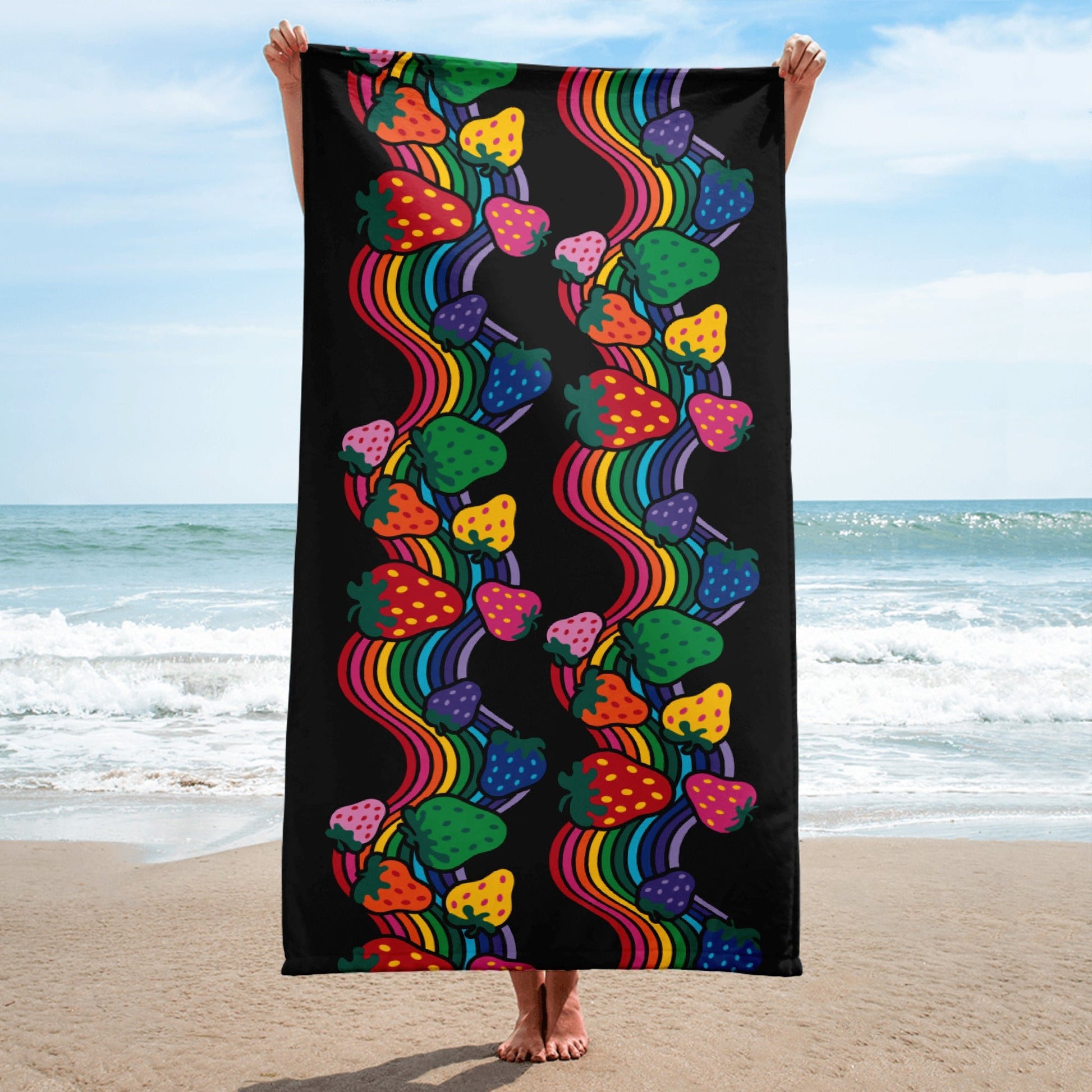 Towel - BERRYBOW black - Strawberry rainbow print Print