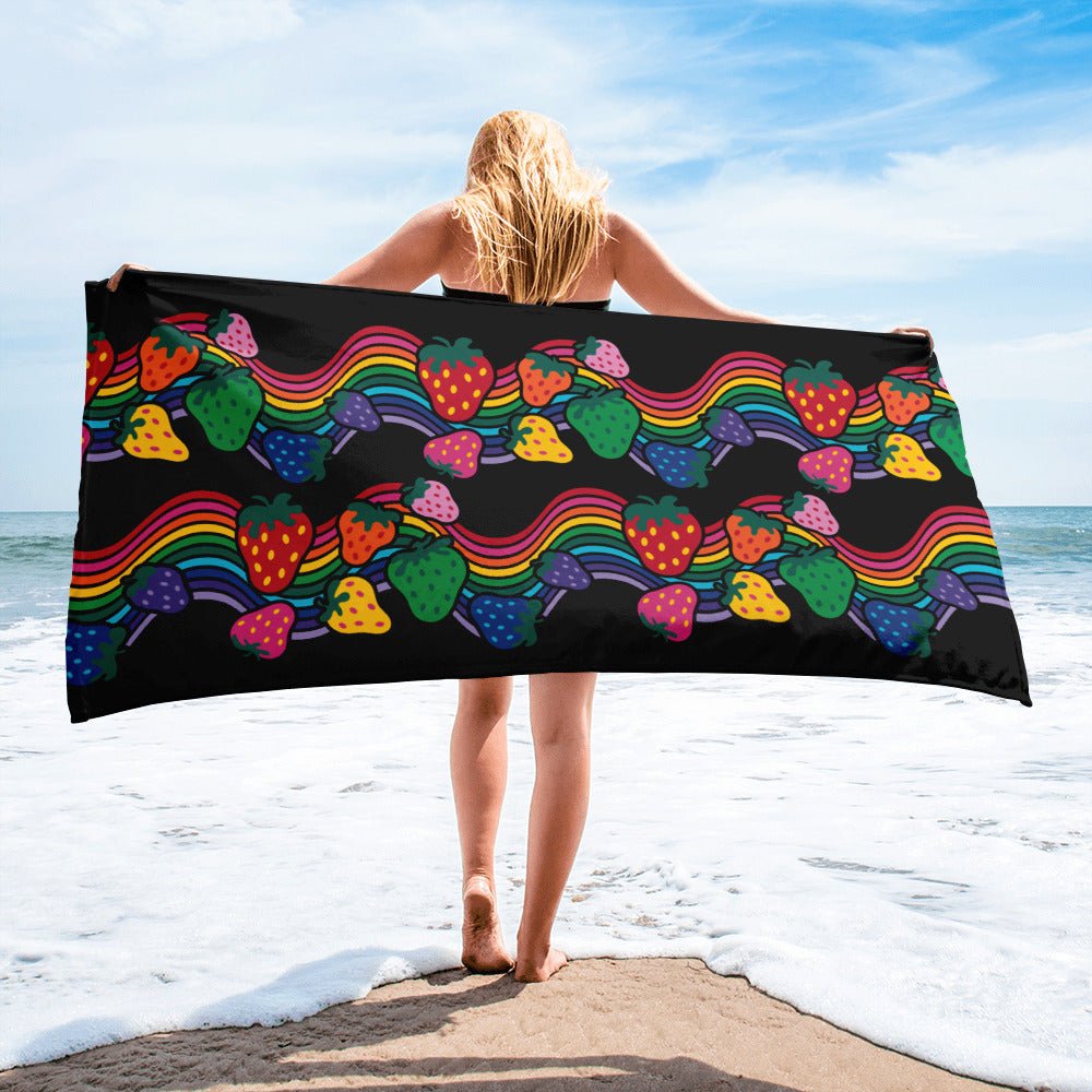 Towel - BERRYBOW black - Strawberry rainbow print Print Default Title