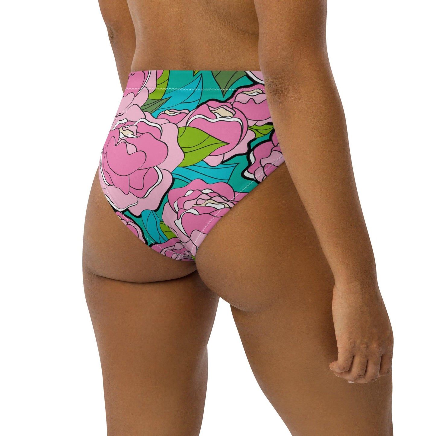 Bikini bottom - BE MY ONLY pink turquoise - Bold pink peony print