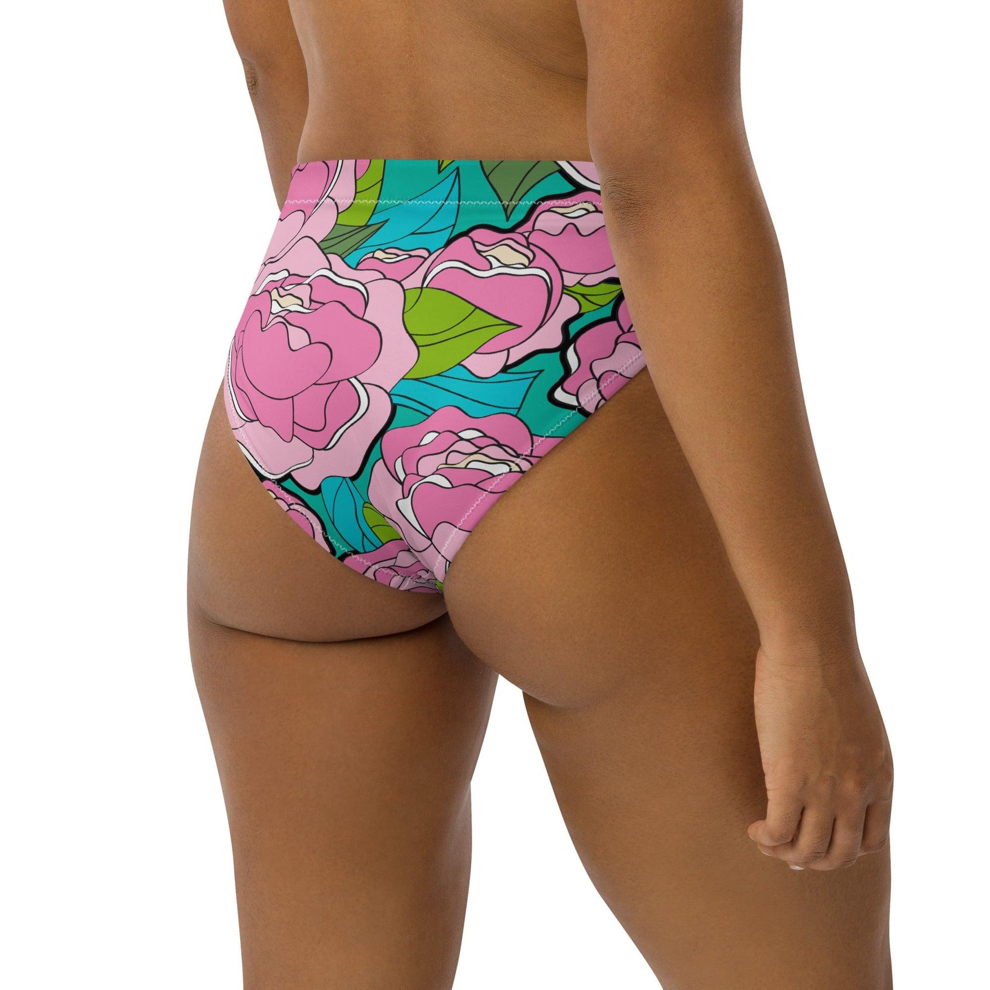 Bikini bottom - BE MY ONLY pink turquoise - Bold pink peony print