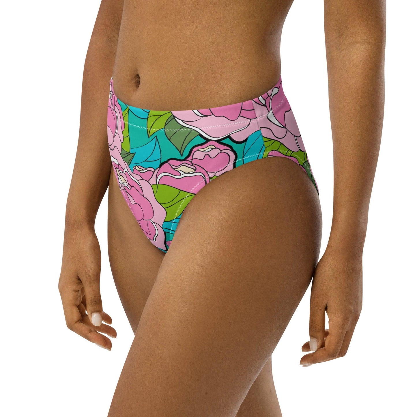 Bikini bottom - BE MY ONLY pink turquoise - Bold pink peony print