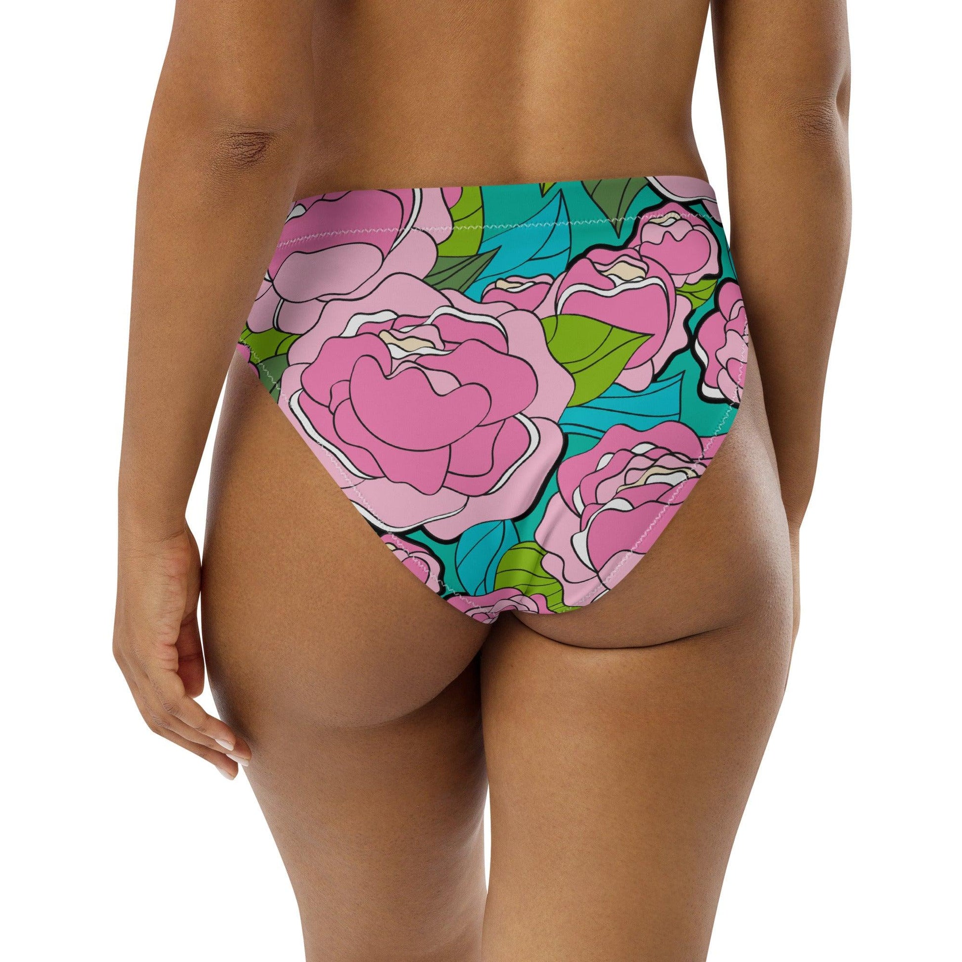 Bikini bottom - BE MY ONLY pink turquoise - Bold pink peony print