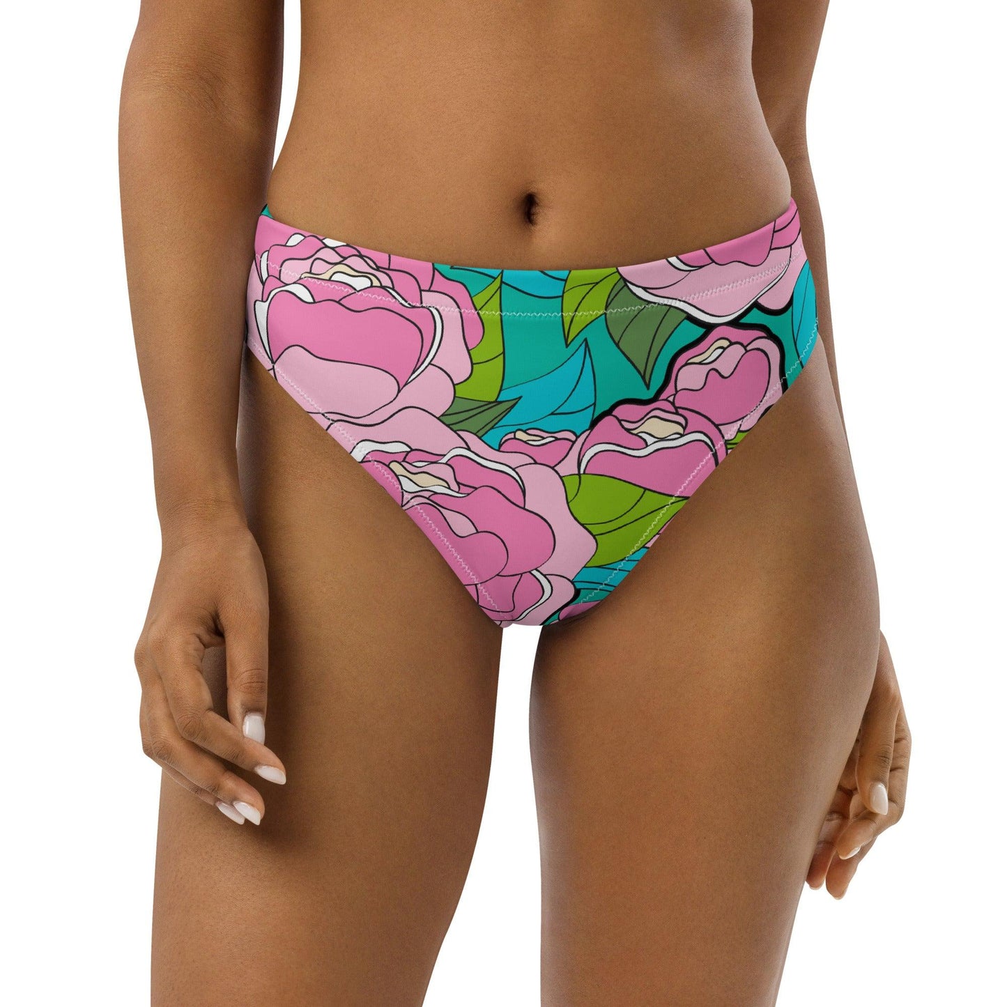 Bikini bottom - BE MY ONLY pink turquoise - Bold pink peony print 3XL