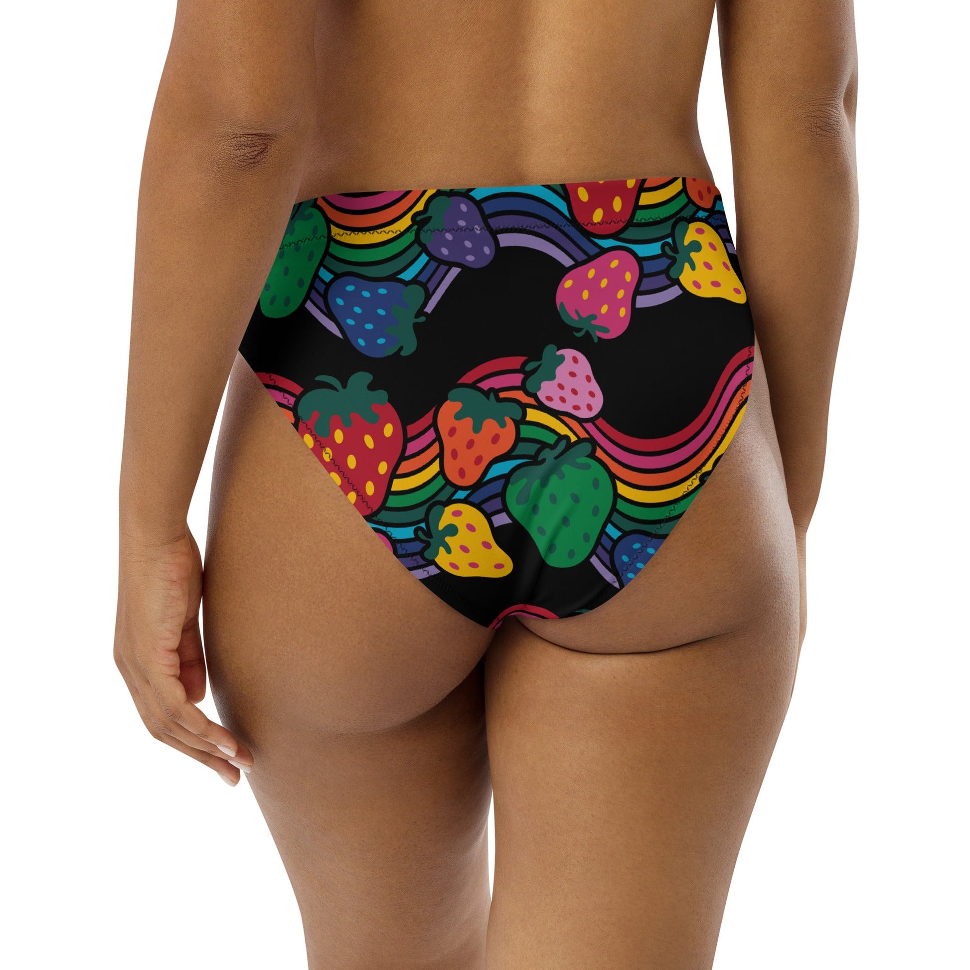 Bikini bottom - BERRYBOW black - Strawberry rainbow print Print