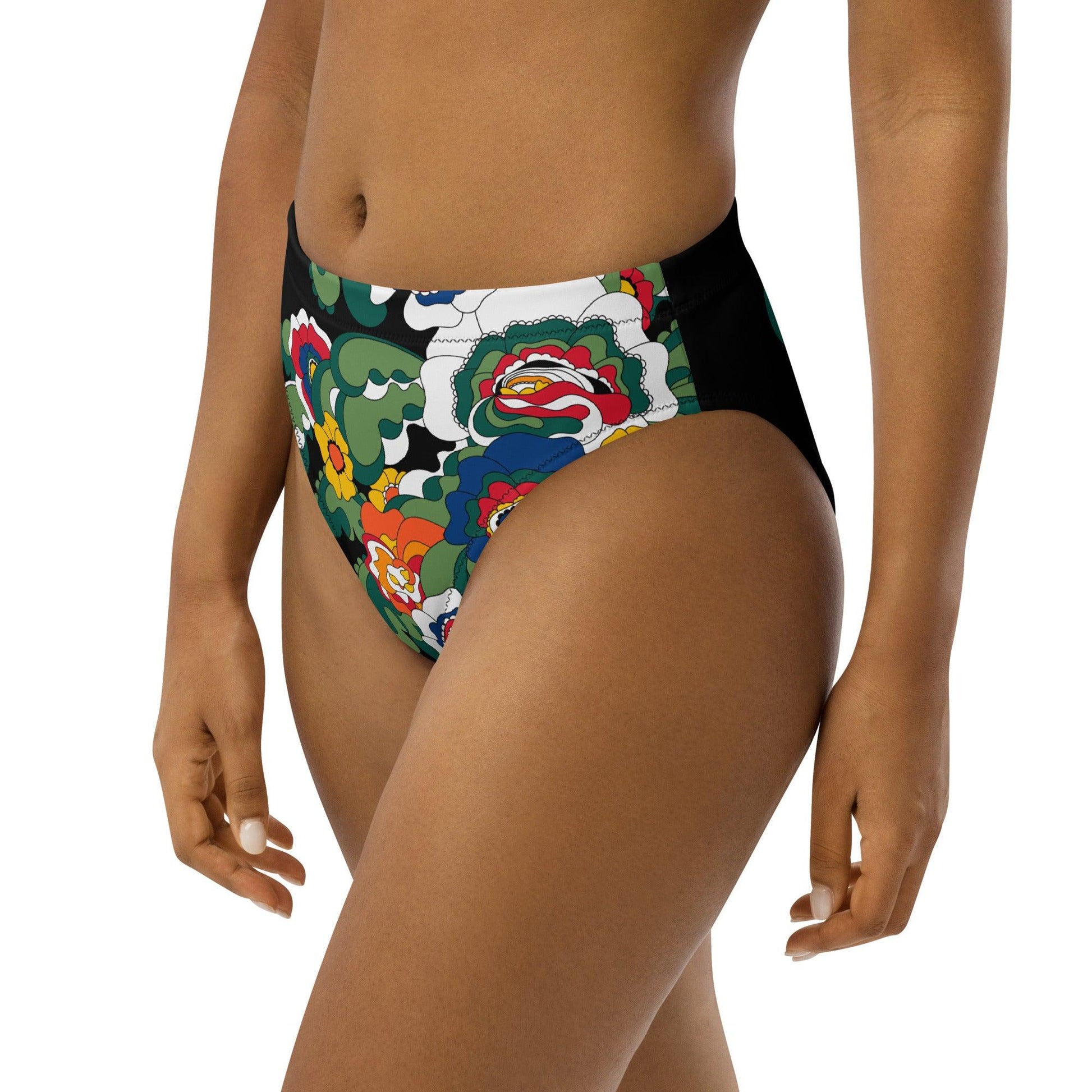 Bikini bottom - GROOVY KURBITS black - Folk floral print