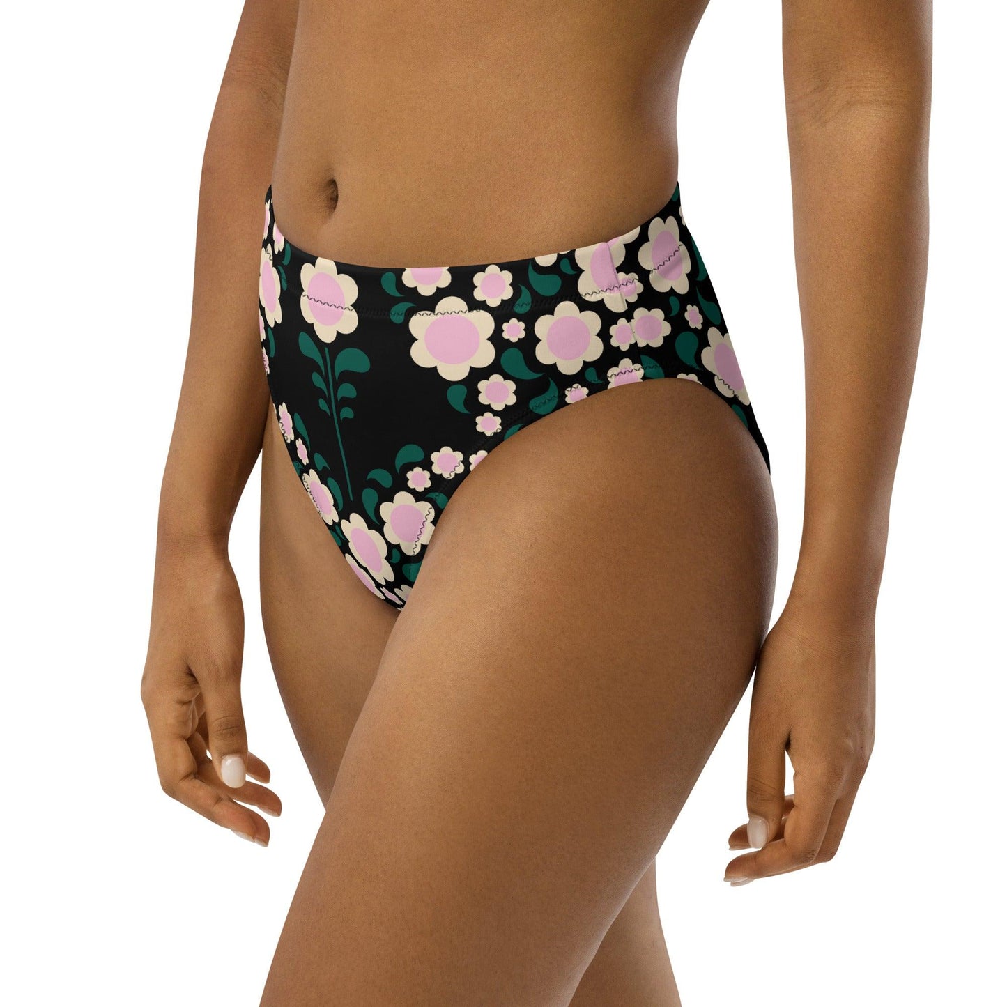 Bikini bottom - HEARTBEAT pink black - Flower hearts print