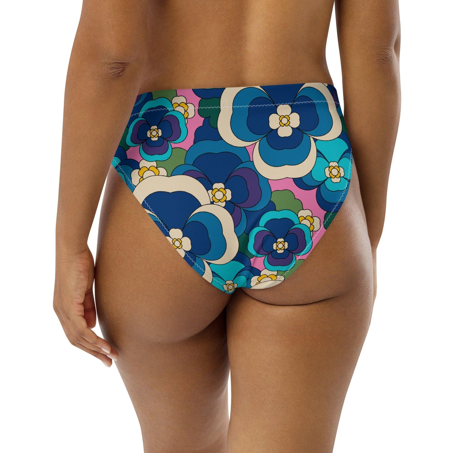 Bikini bottom - PANSY FANTASY blue pink - Retro pansy print