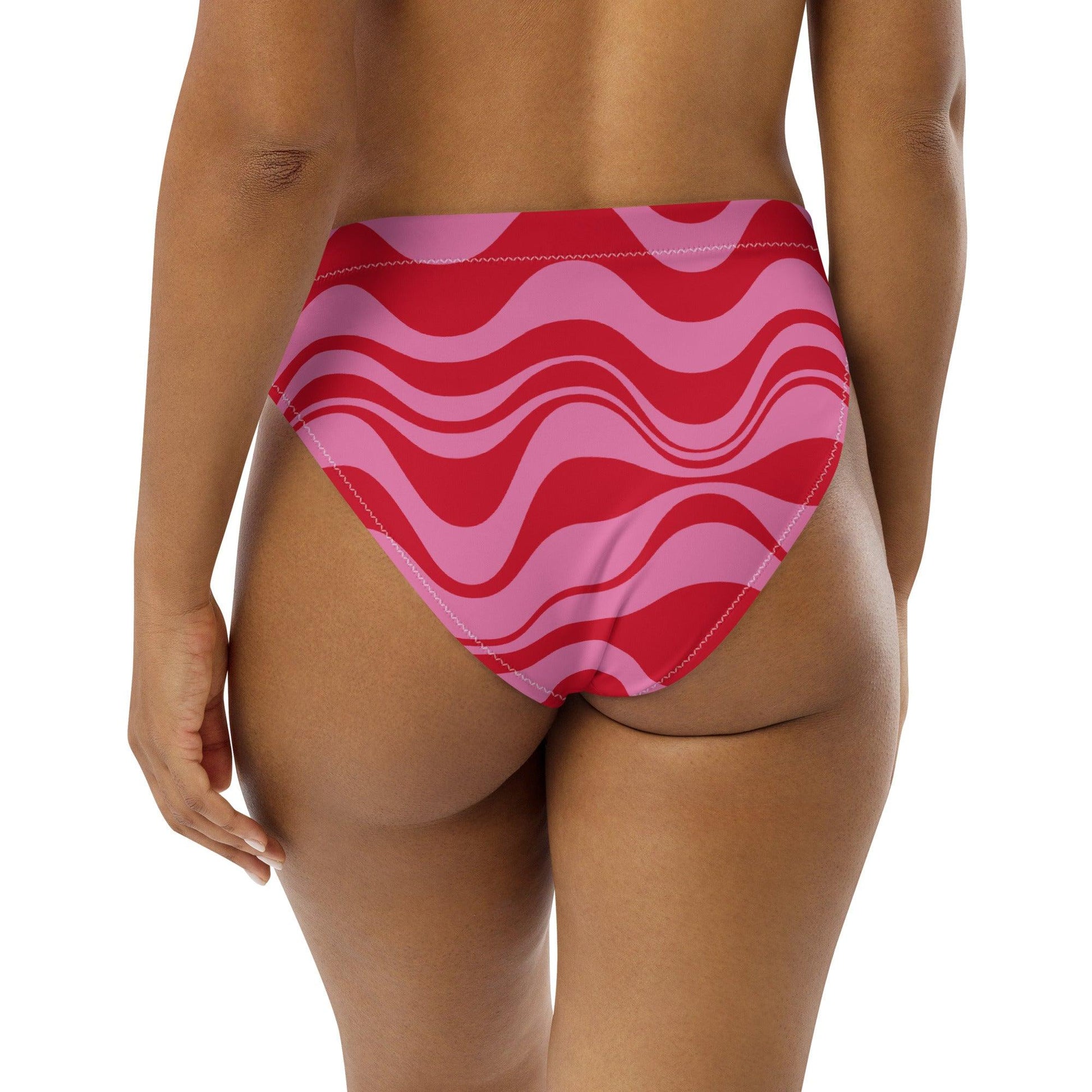 Bikini bottom - ENERGY WAVES red pink - Wavy stripe print