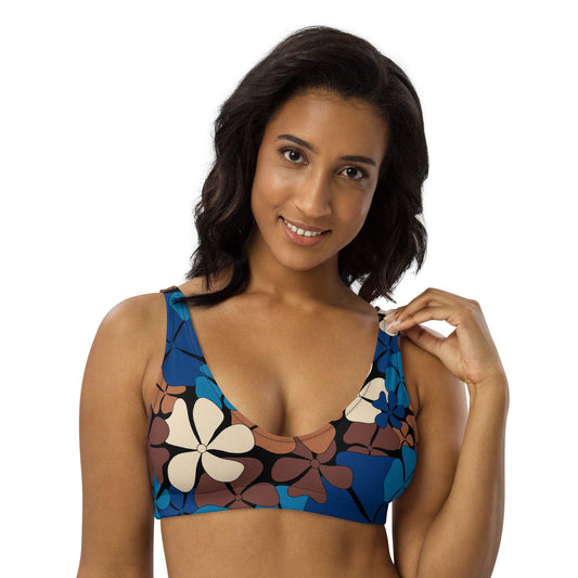 Bikini top - ADELIE blue brown - Wild floral print 3XL