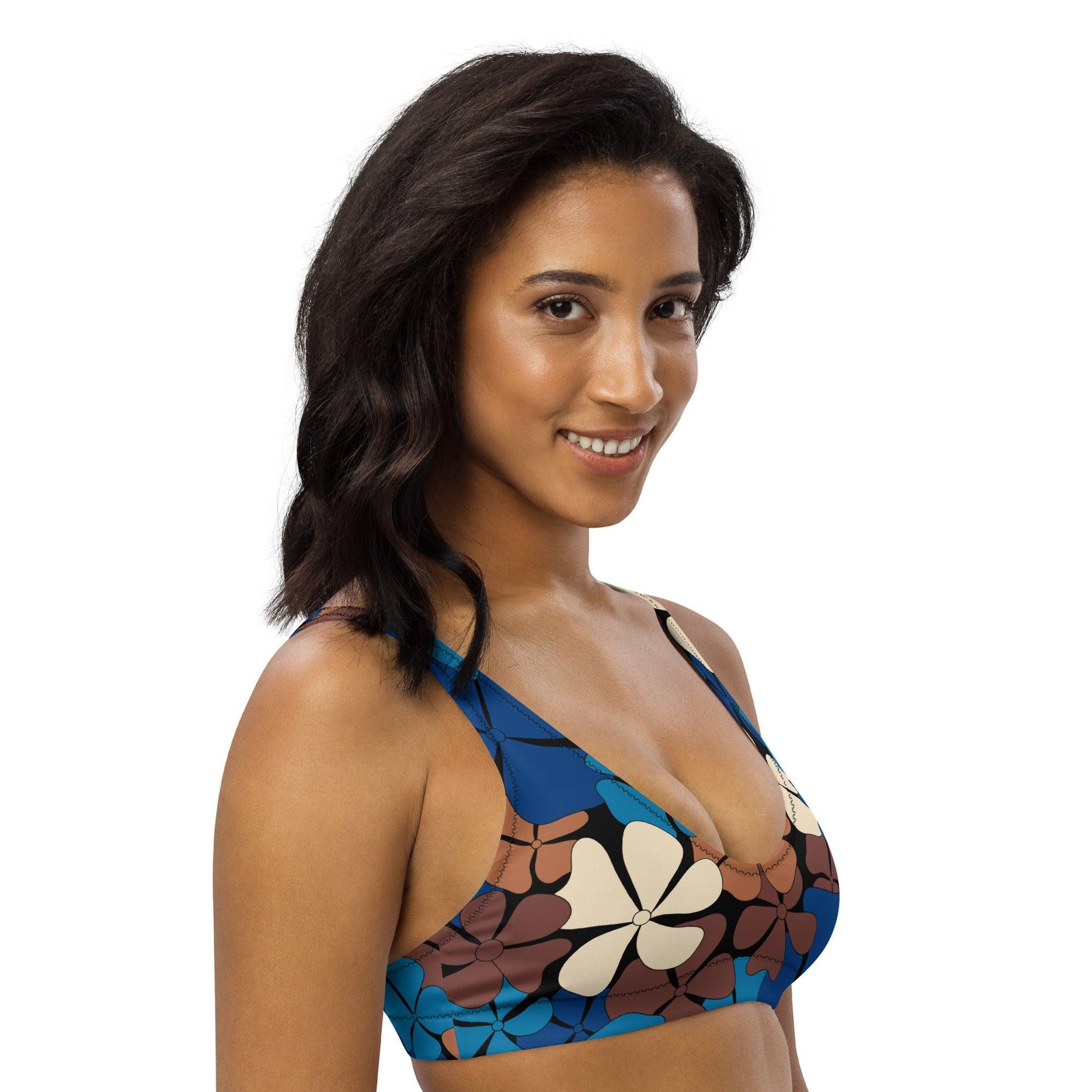 Bikini top - ADELIE blue brown - Wild floral print