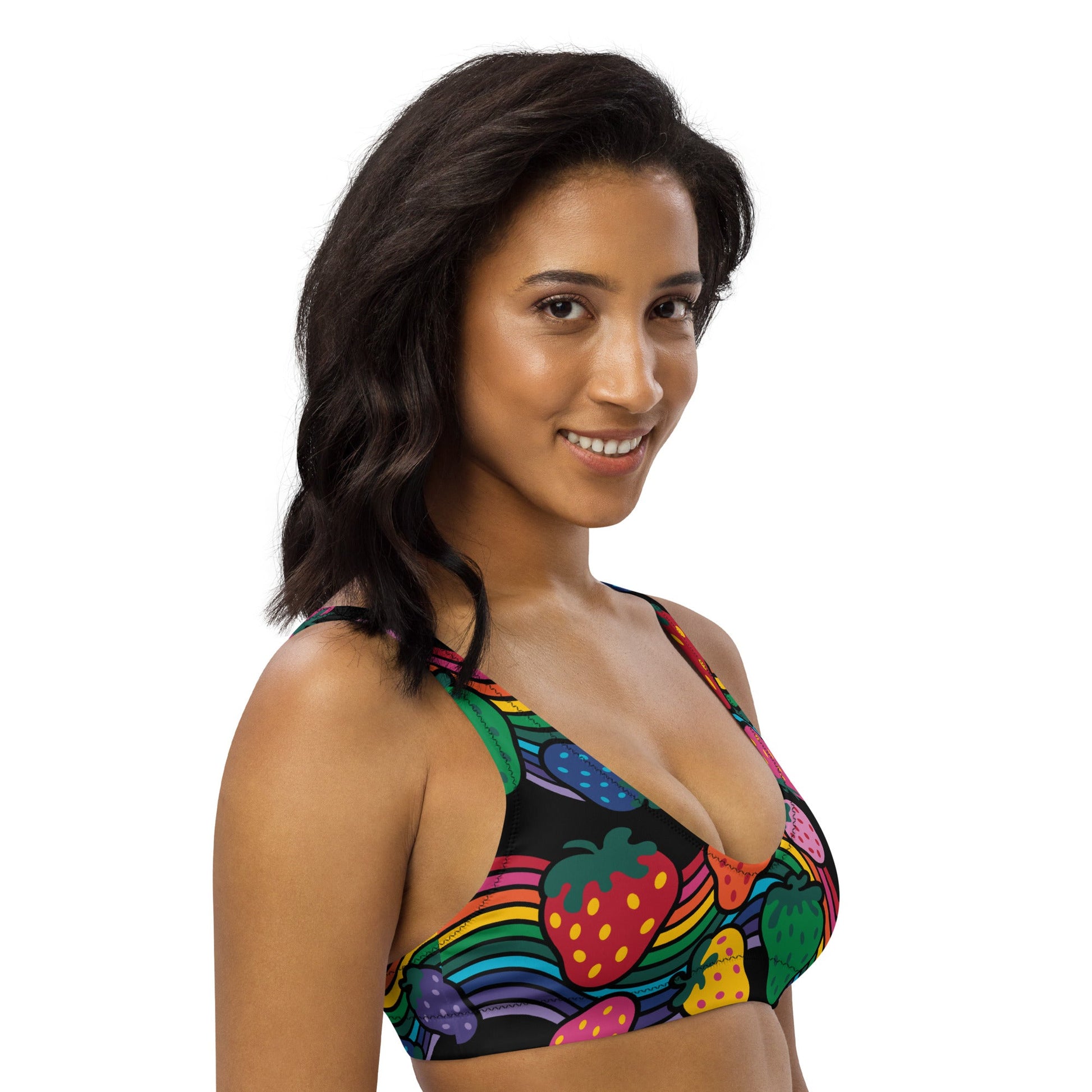 Bikini top - BERRYBOW black - Strawberry rainbow print Print
