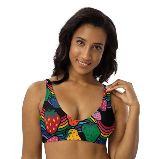 Bikini top - BERRYBOW black - Strawberry rainbow print Print 3XL