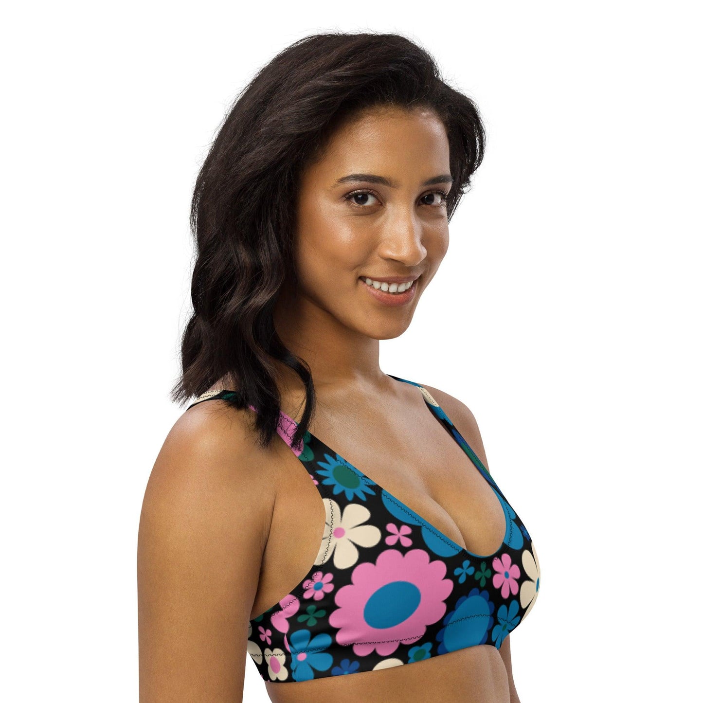 Bikini top - BLOOMPOP blue pink - Colorful bloom print