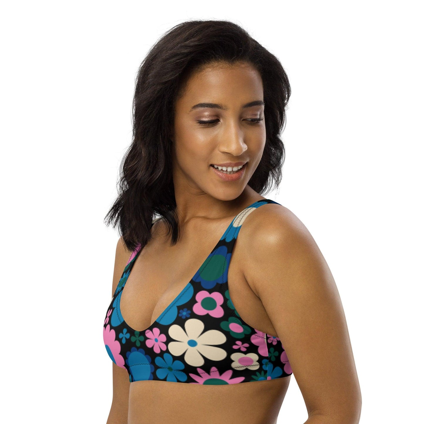 Bikini top - BLOOMPOP blue pink - Colorful bloom print