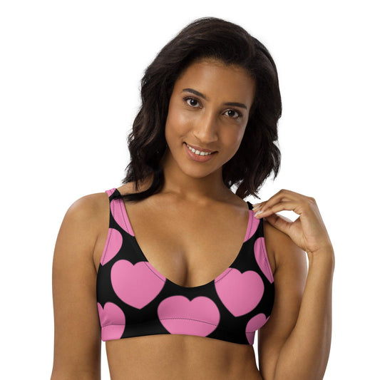 Bikini top - ELLIE LOVE pink black - Bold heart print 3XL