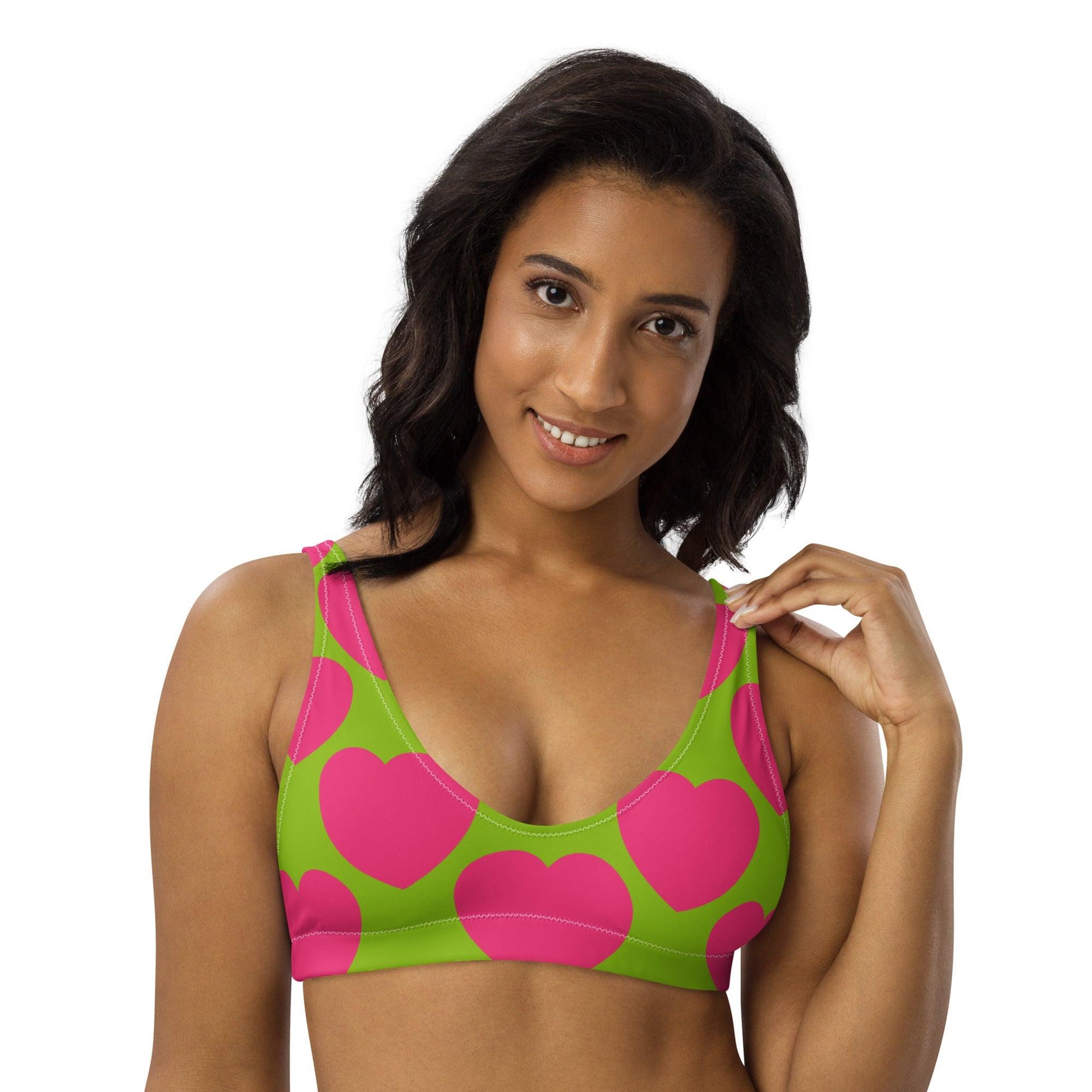 Bikini top - ELLIE LOVE pink lime - Bold heart print 3XL