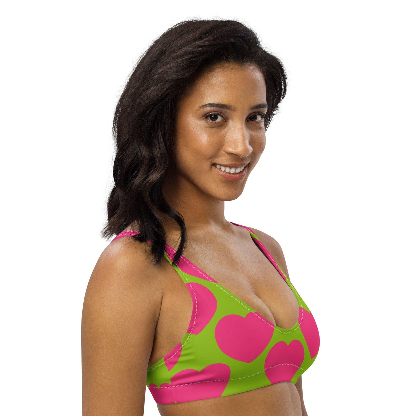 Bikini top - ELLIE LOVE pink lime - Bold heart print
