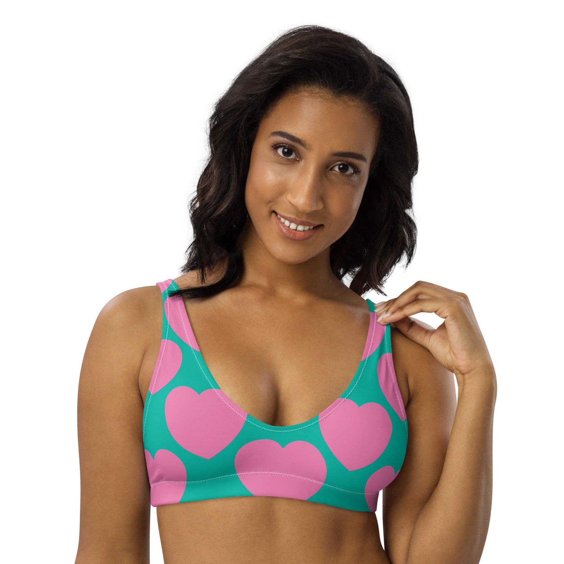 Bikini top - ELLIE LOVE pink mint - Bold heart print 3XL