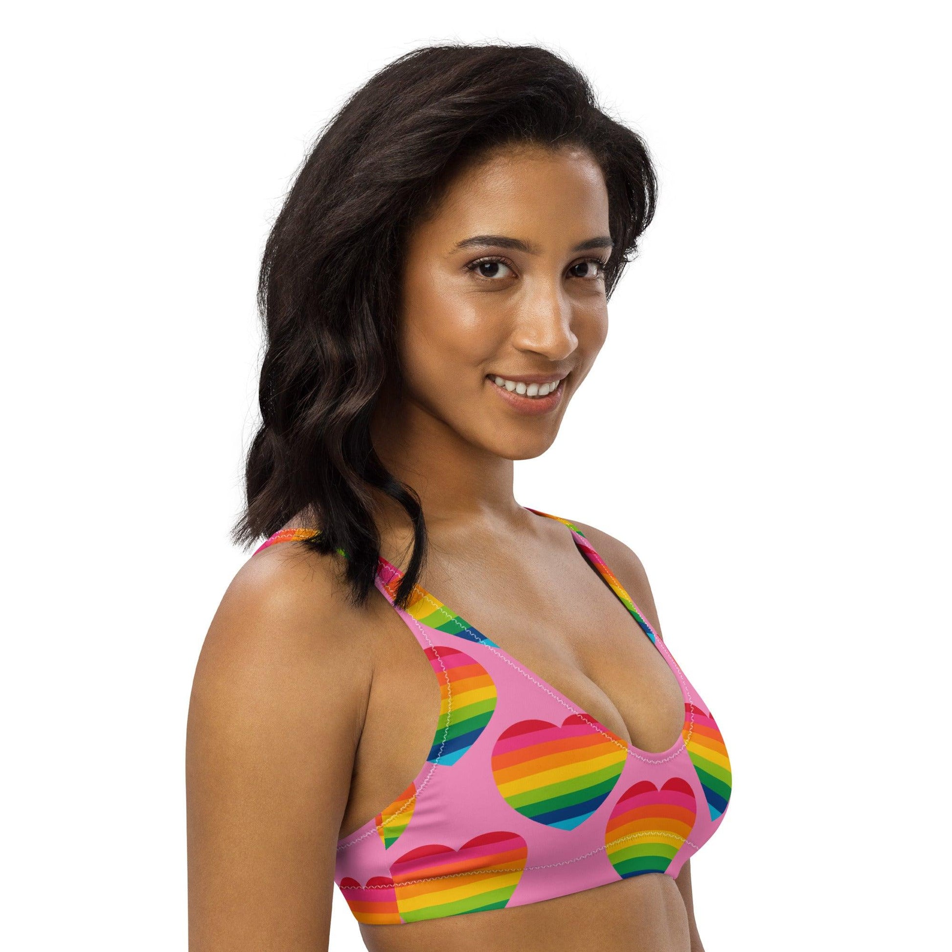 Bikini top - ELLIE LOVE rainbow pink - Bold heart print